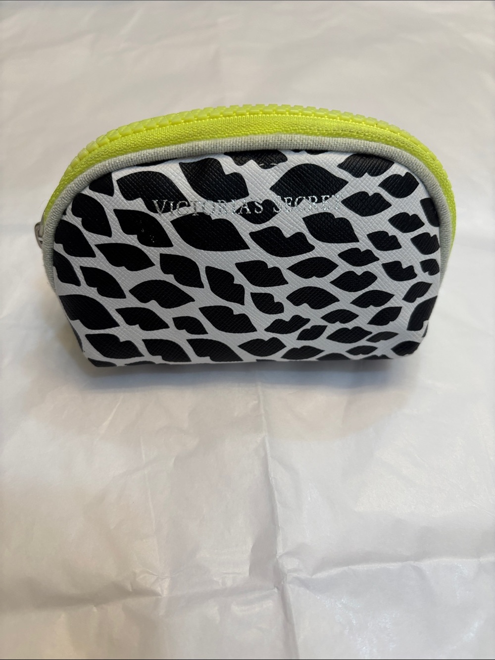 Victoria's Secret Black & White Leopard Card Pouch with Yellow Zipper